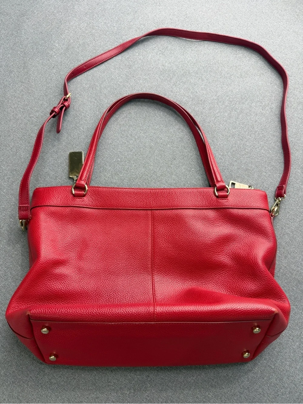 Coach Prairie Pebbled Leather Satchel Shoulder Bag in Red with Gold Hardware